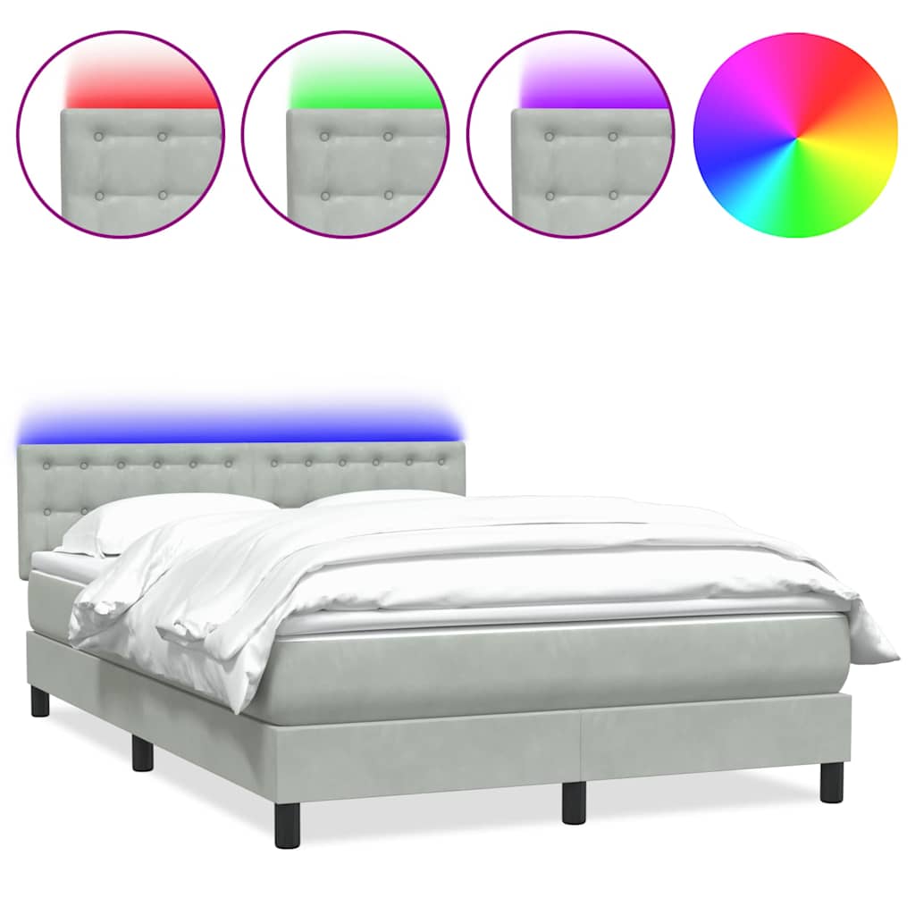 Letto a Molle con Materasso e LED Grigio Chiaro 140x220cm Velluto