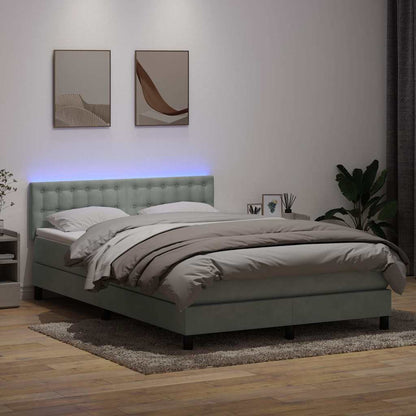 Letto a Molle con Materasso e LED Grigio Chiaro 140x220cm Velluto