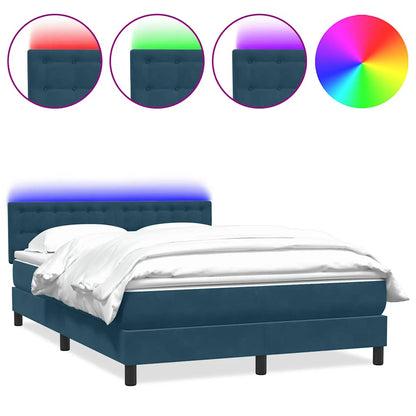Letto a Molle con Materasso e LED Blu Scuro 140x220 cm Velluto