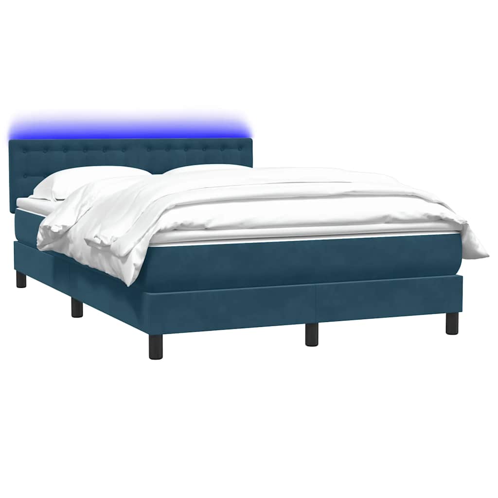 Letto a Molle con Materasso e LED Blu Scuro 140x220 cm Velluto