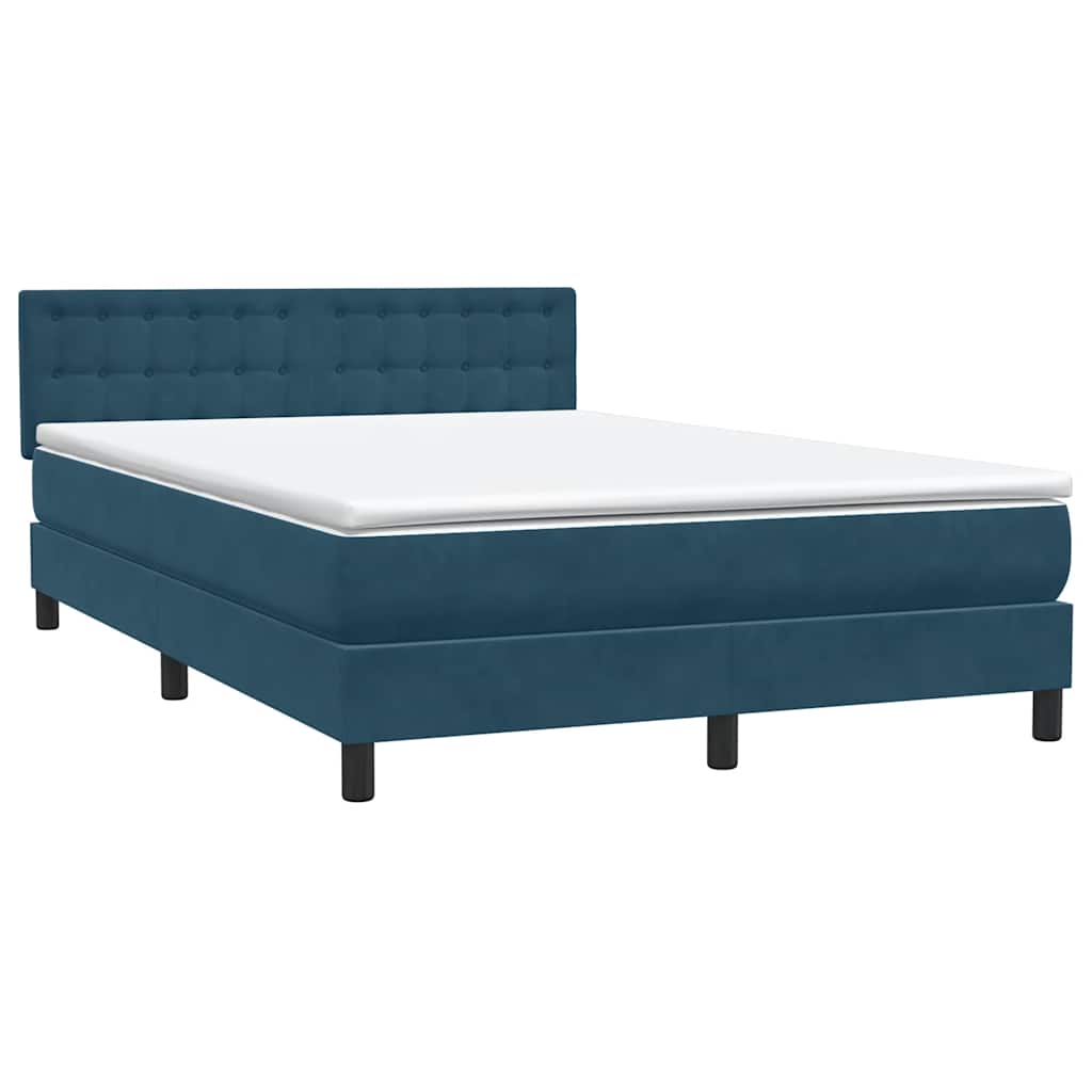 Letto a Molle con Materasso e LED Blu Scuro 140x220 cm Velluto