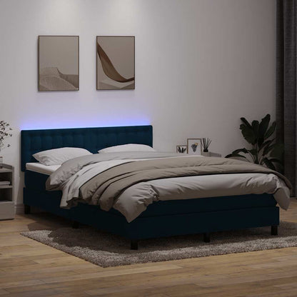 Letto a Molle con Materasso e LED Blu Scuro 160x220 cm in Velluto