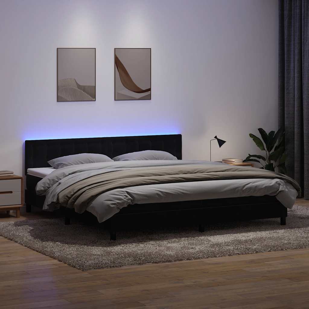 Letto a Molle con Materasso e LED Nero 180x220 cm in Velluto