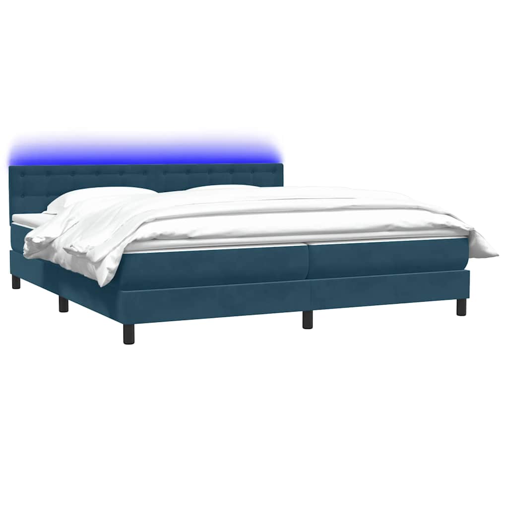 Letto a Molle con Materasso e LED Blu Scuro 180x220 cm Velluto