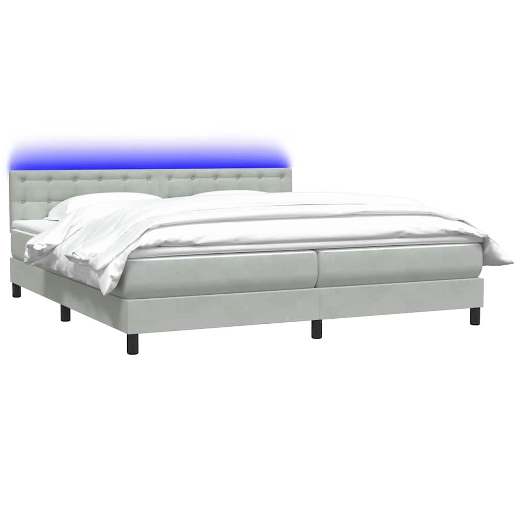 Letto a Molle con Materasso e LED Grigio Chiaro 200x220cm Velluto