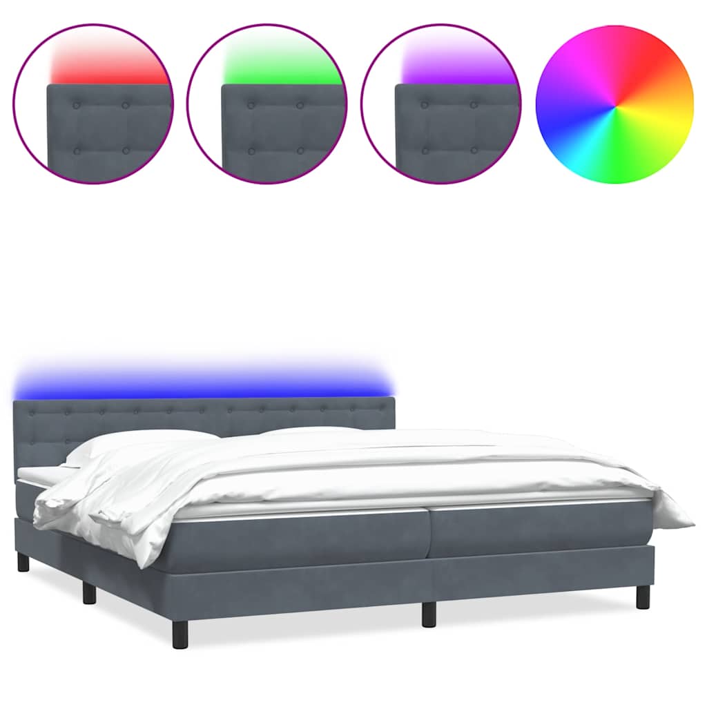 Letto a Molle con Materasso e LED Grigio Scuro 200x220 cm Velluto