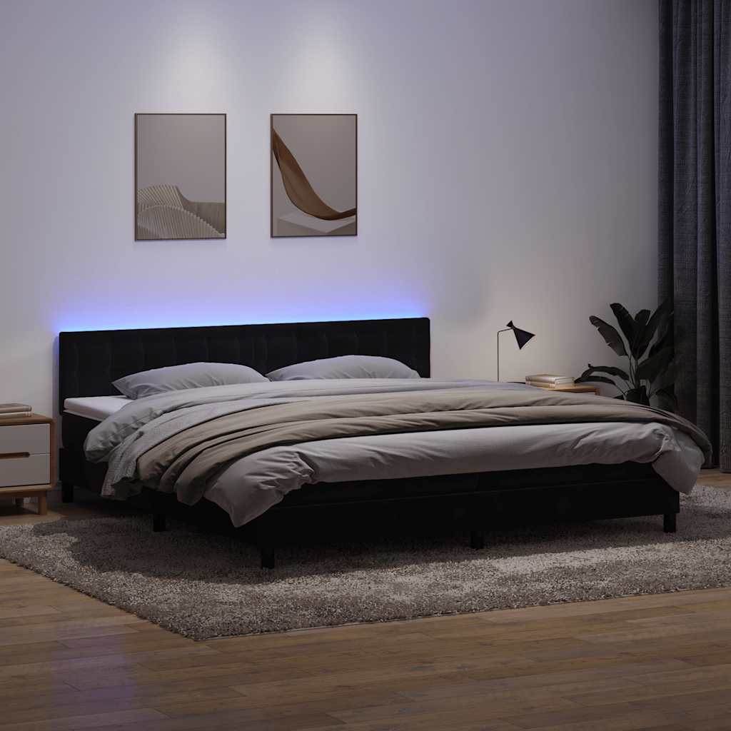 Letto a Molle con Materasso e LED Nero 200x220 cm in Velluto
