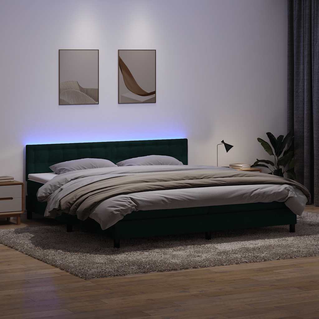 Letto a Molle con Materasso e LED Verde Scuro 200x220 cm Velluto