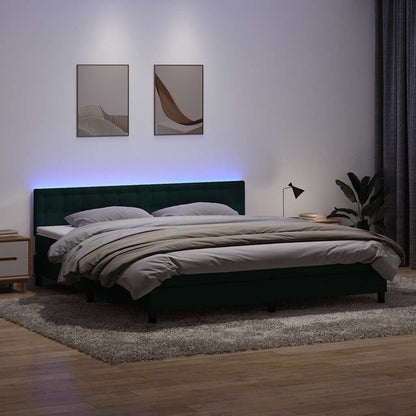 Letto a Molle con Materasso e LED Verde Scuro 200x220 cm Velluto