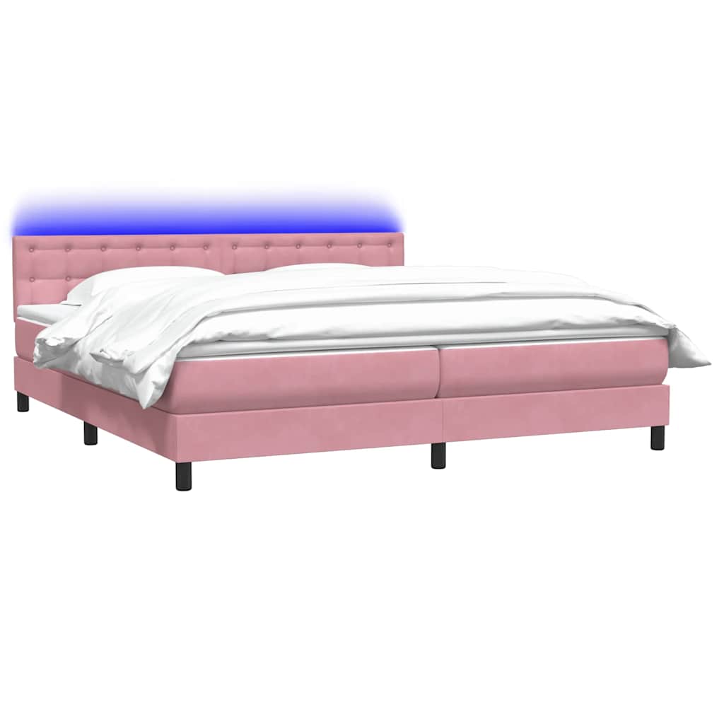 Letto a Molle con Materasso e LED Rosa 200x220 cm in Velluto