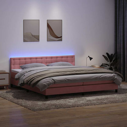 Letto a Molle con Materasso e LED Rosa 200x220 cm in Velluto