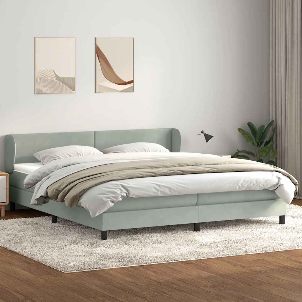 Giroletto a Molle con Materassi Grigio Chiaro 200x210cm Velluto