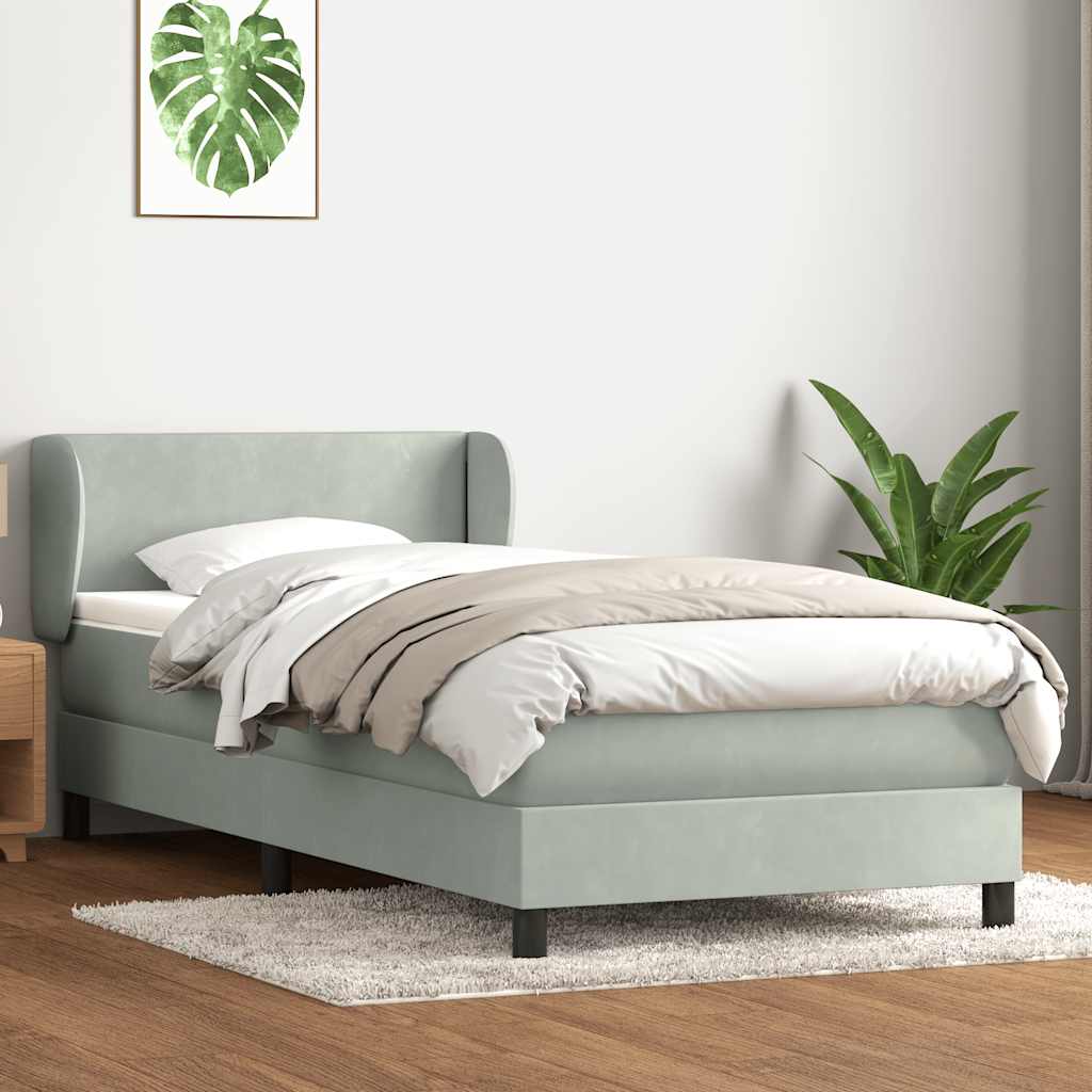 Giroletto a Molle con Materasso Grigio Chiaro 90x220 cm Velluto