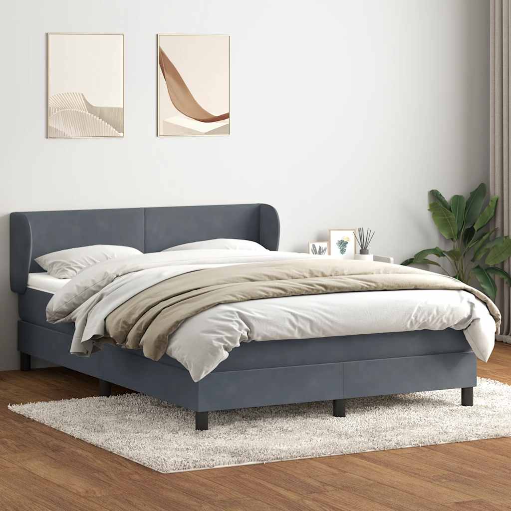 Giroletto a Molle con Materasso Grigio Scuro 140x220 cm Velluto