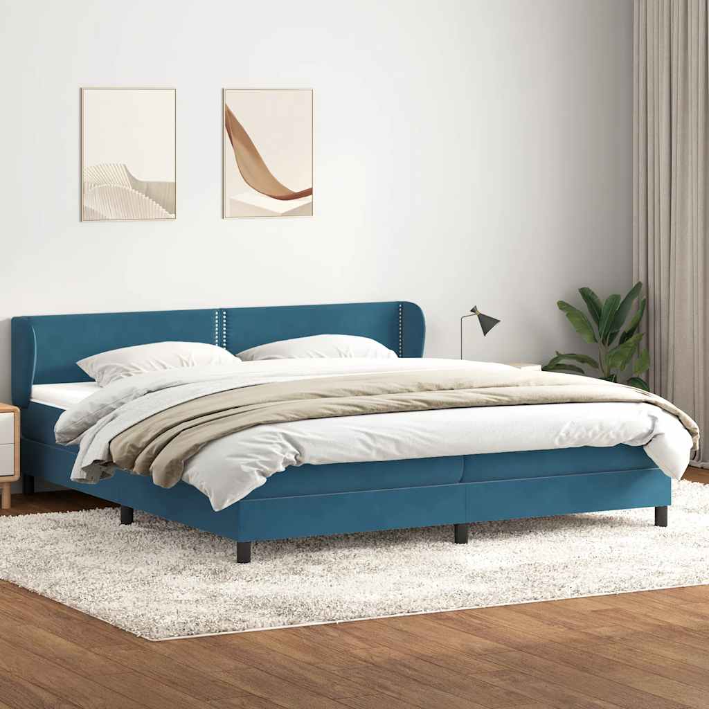 Giroletto a Molle con Materassi Blu Scuro 180x210 cm in Velluto