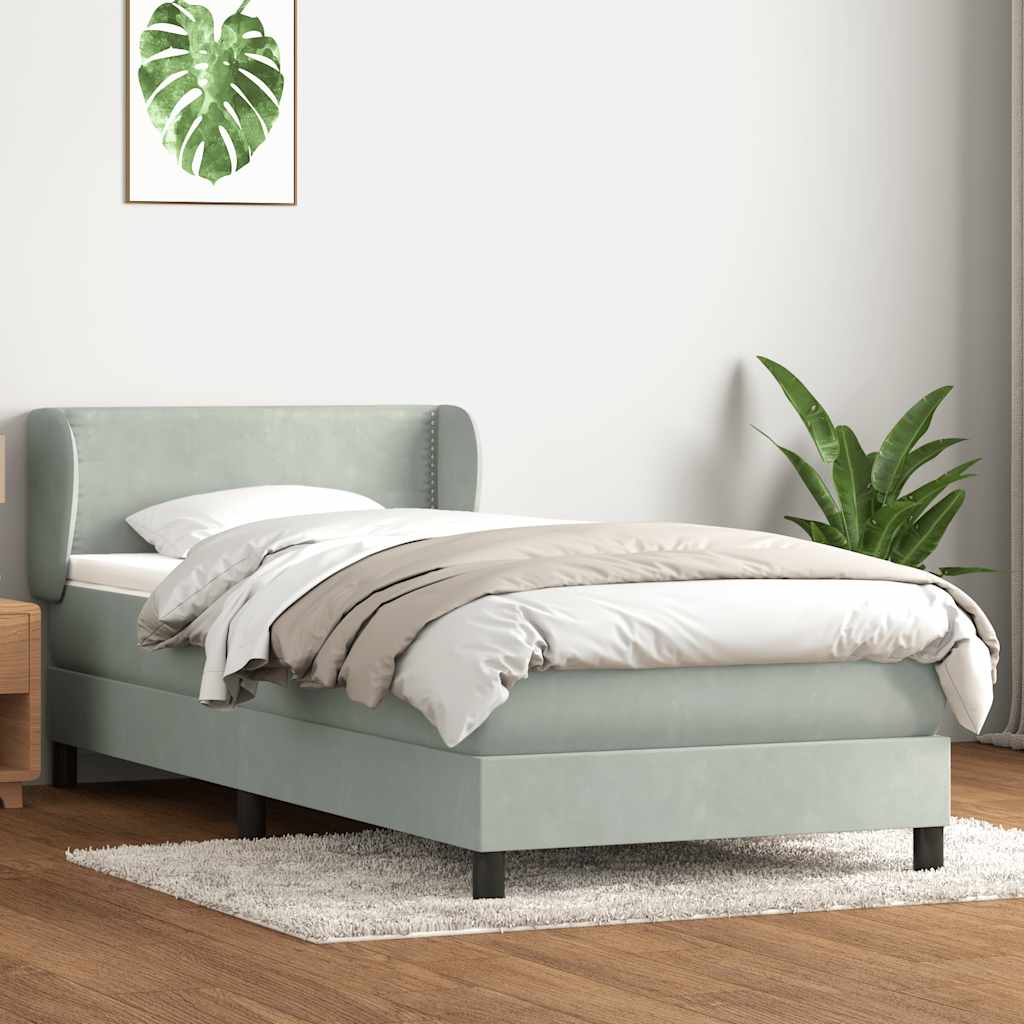 Giroletto a Molle con Materasso Grigio Chiaro 90x220 cm Velluto