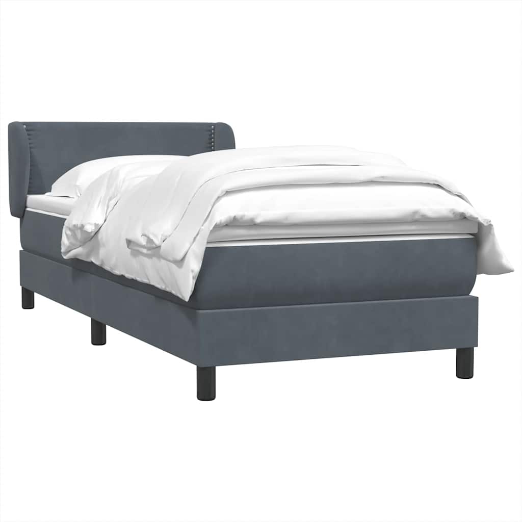Giroletto a Molle con Materasso Grigio Scuro 90x220 cm Velluto