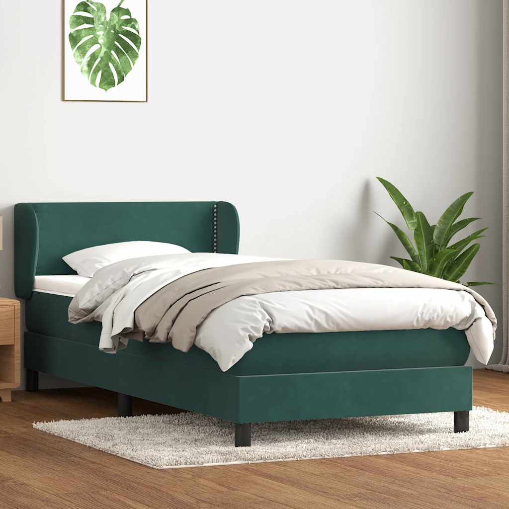 Giroletto a Molle con Materasso Verde Scuro 90x220 cm Velluto