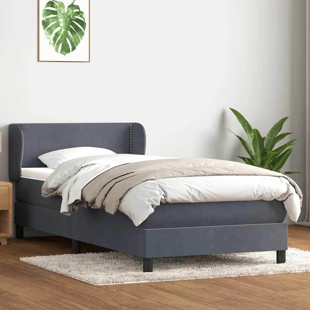 Giroletto a Molle con Materasso Grigio Scuro 100x220 cm Velluto