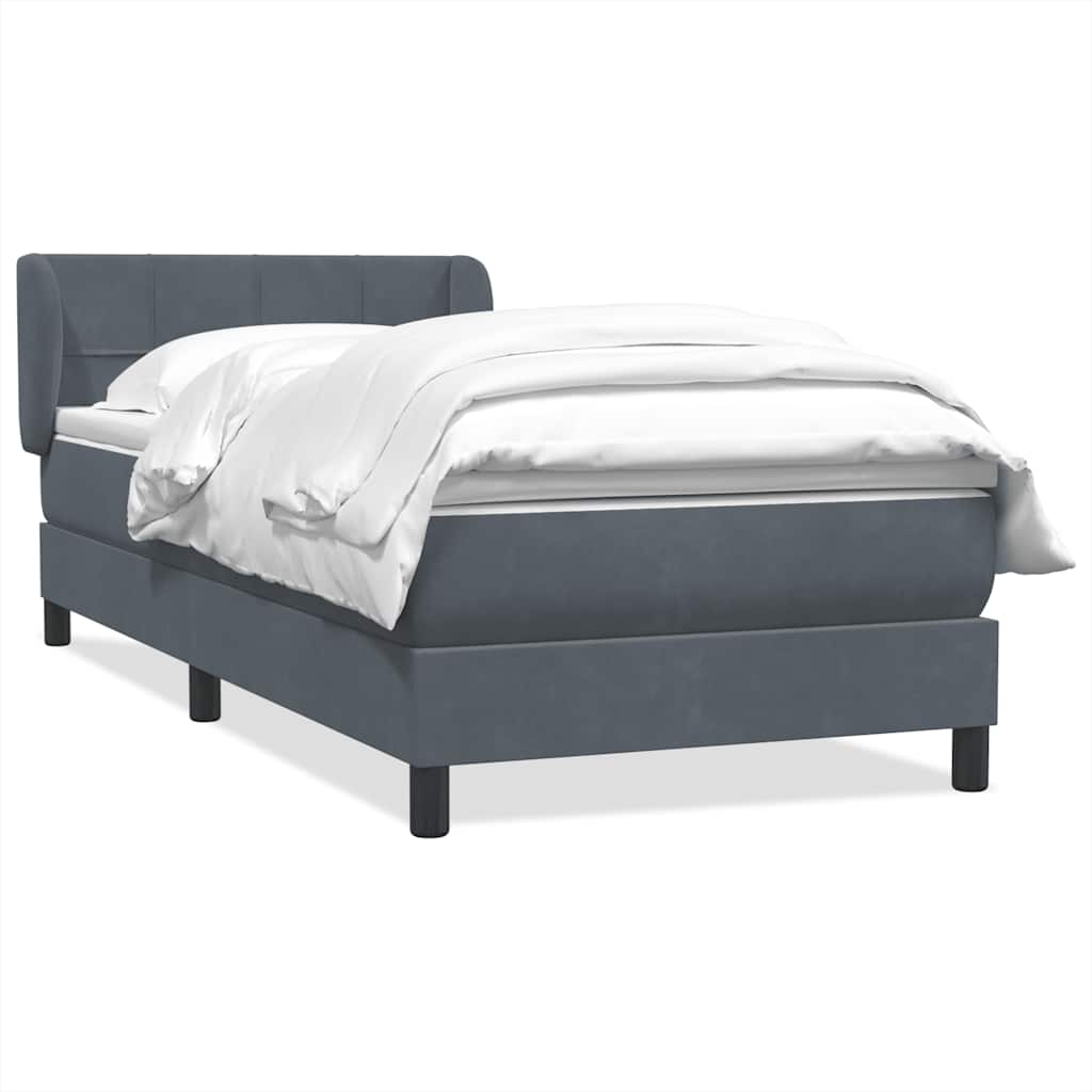 Giroletto a Molle con Materasso Grigio Scuro 90x210 cm Velluto