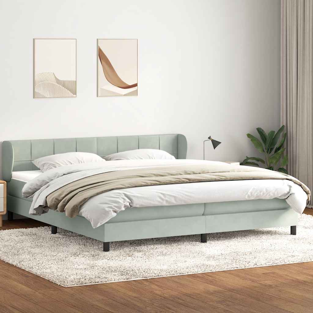 Giroletto a Molle con Materassi Grigio Chiaro 180x210cm Velluto