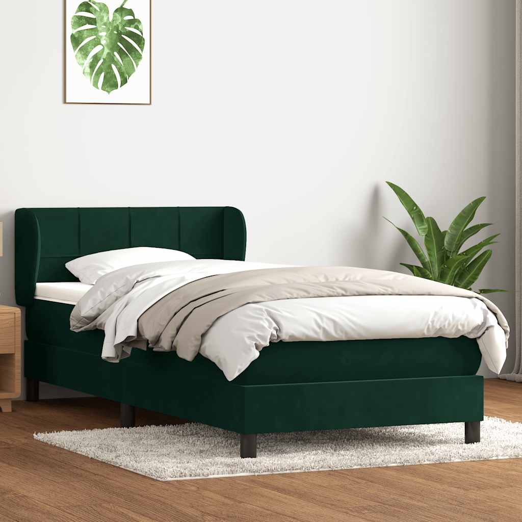 Giroletto a Molle con Materasso Verde Scuro 90x220 cm Velluto