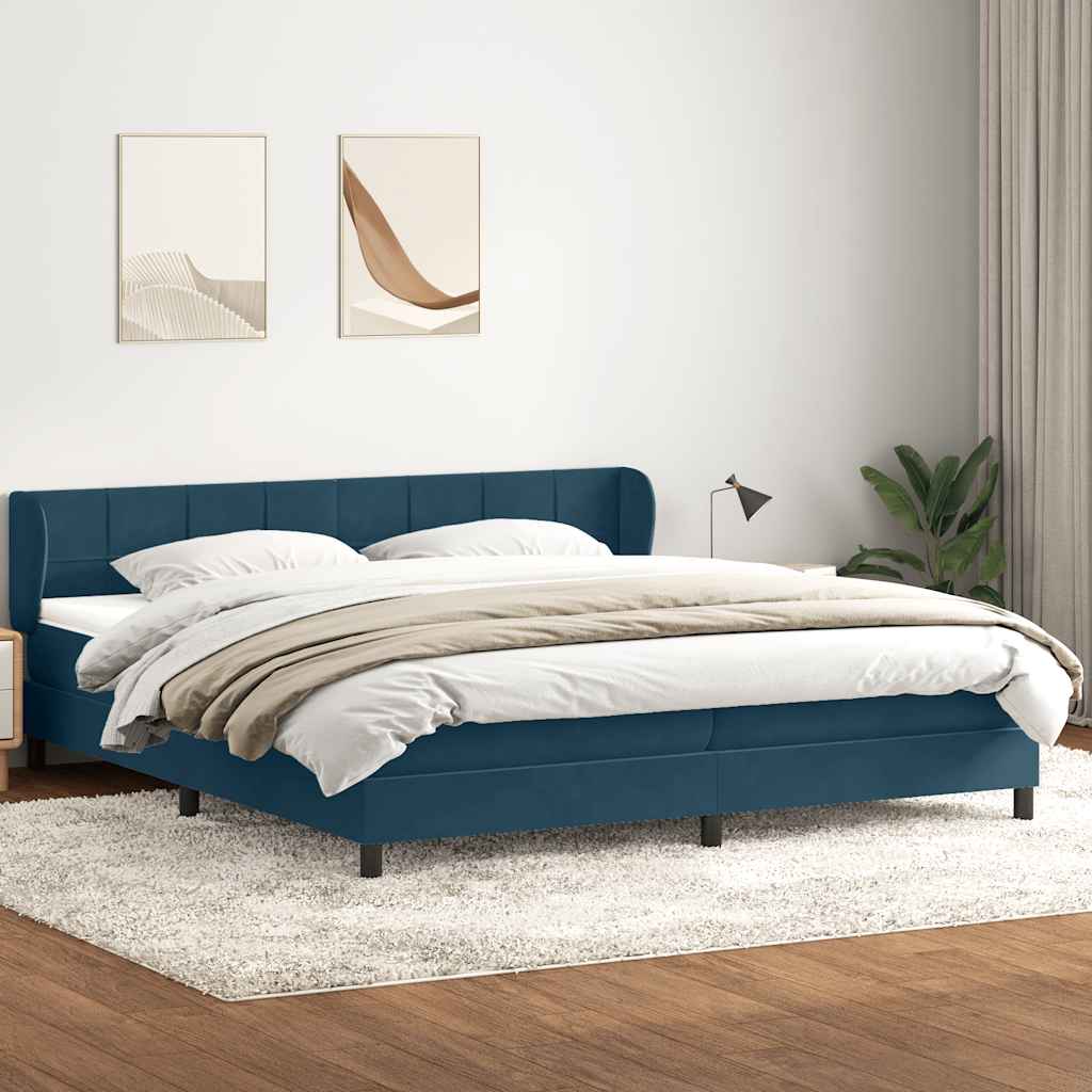 Giroletto a Molle con Materassi Blu Scuro 200x220 cm in Velluto
