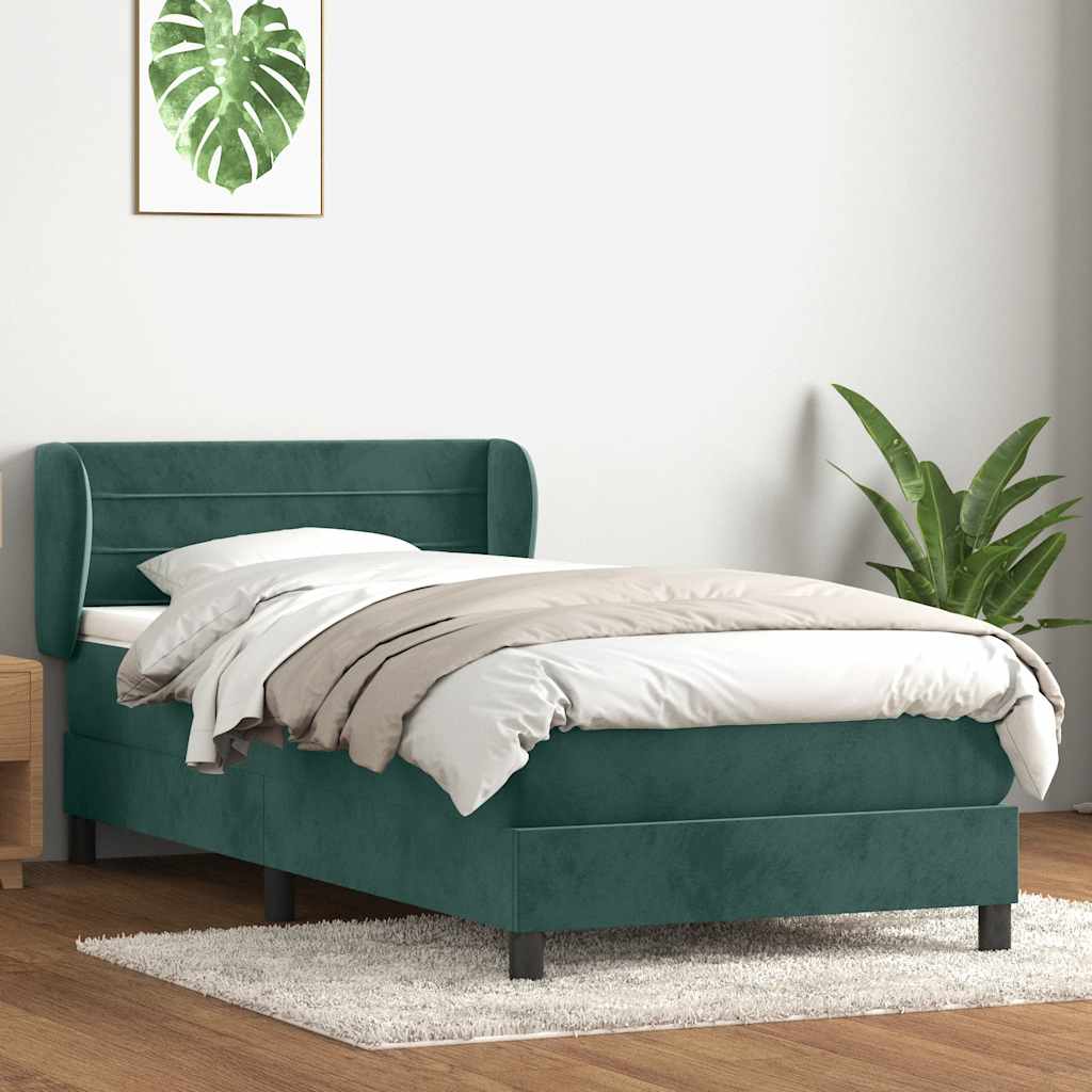 Giroletto a Molle con Materasso Verde Scuro 80x210 cm Velluto