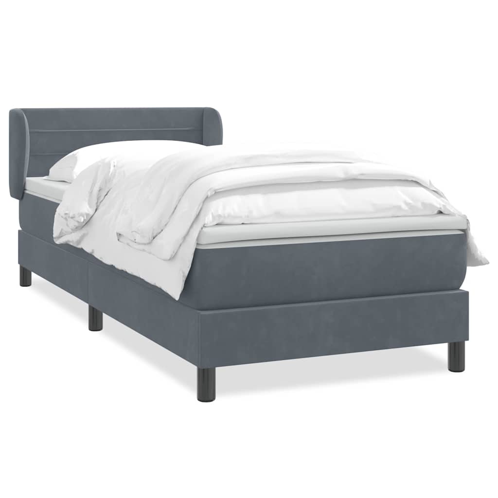 Giroletto a Molle con Materasso Grigio Scuro 90x210 cm Velluto
