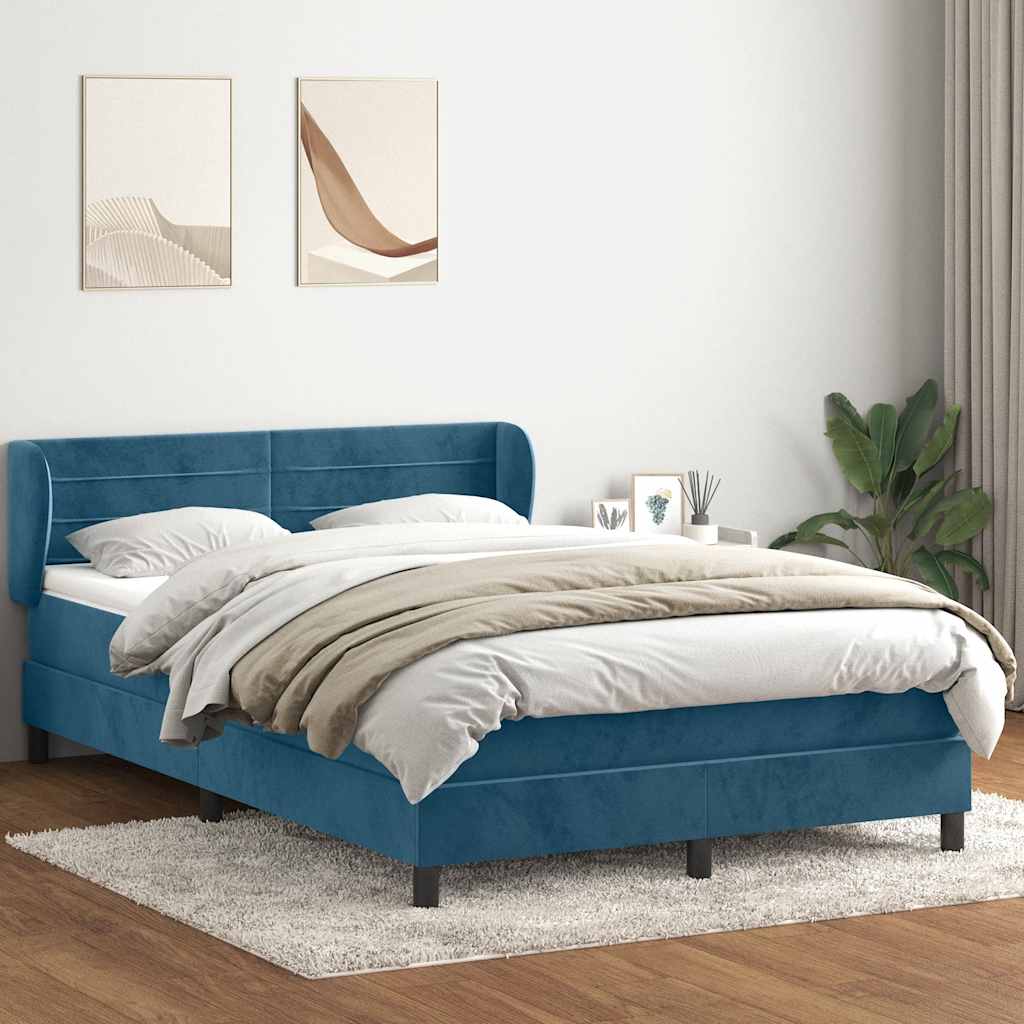 Giroletto a Molle con Materasso Blu Scuro 160x210 cm in Velluto