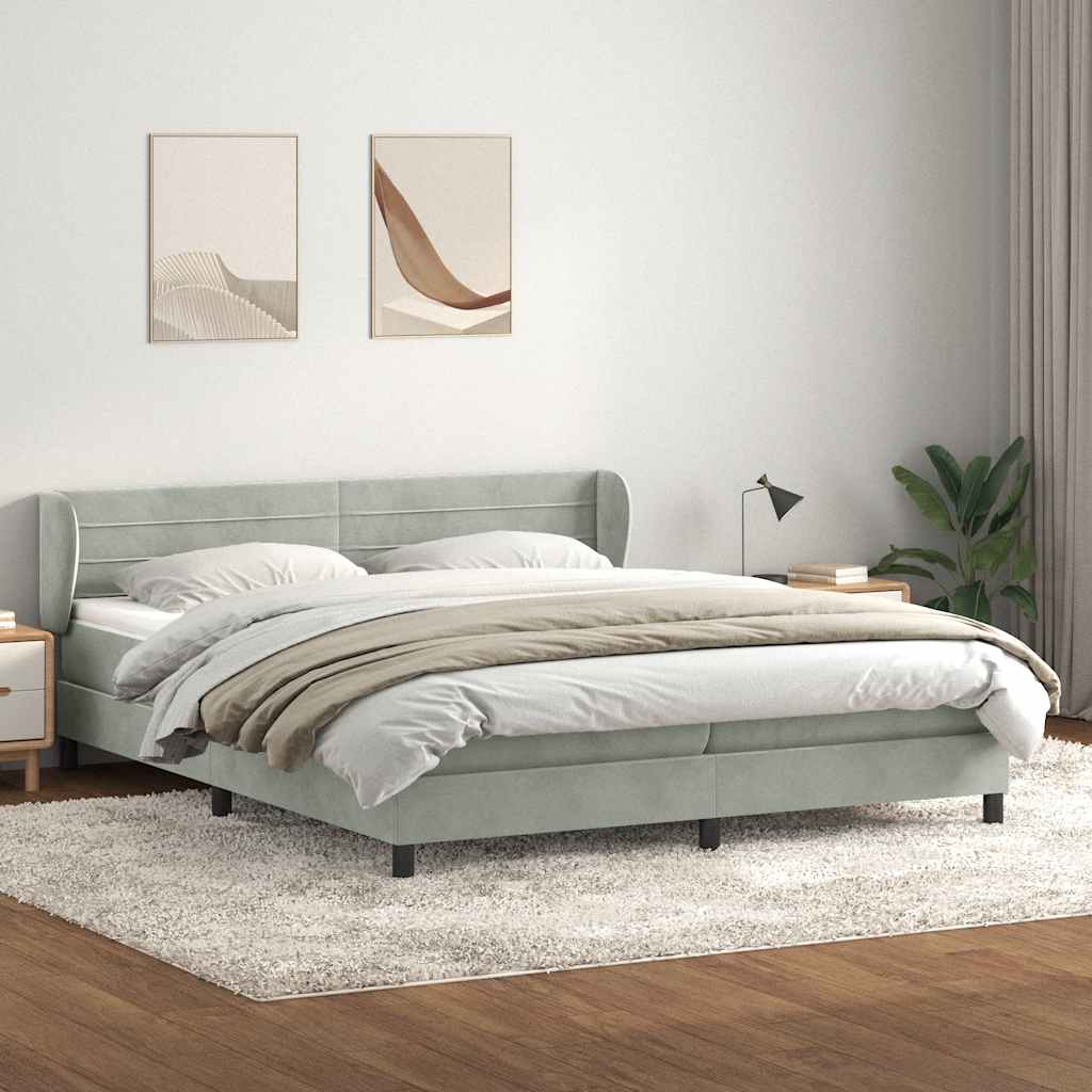 Giroletto a Molle con Materassi Grigio Chiaro 180x210cm Velluto