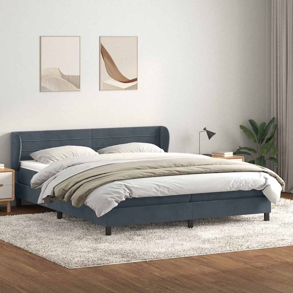 Giroletto a Molle con Materassi Grigio Scuro 200x210 cm Velluto