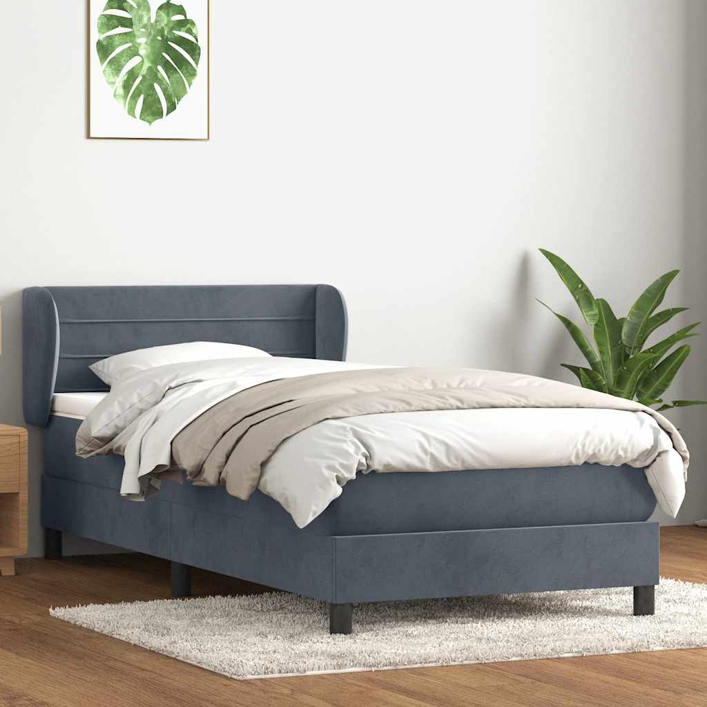 Giroletto a Molle con Materasso Grigio Scuro 80x220 cm Velluto