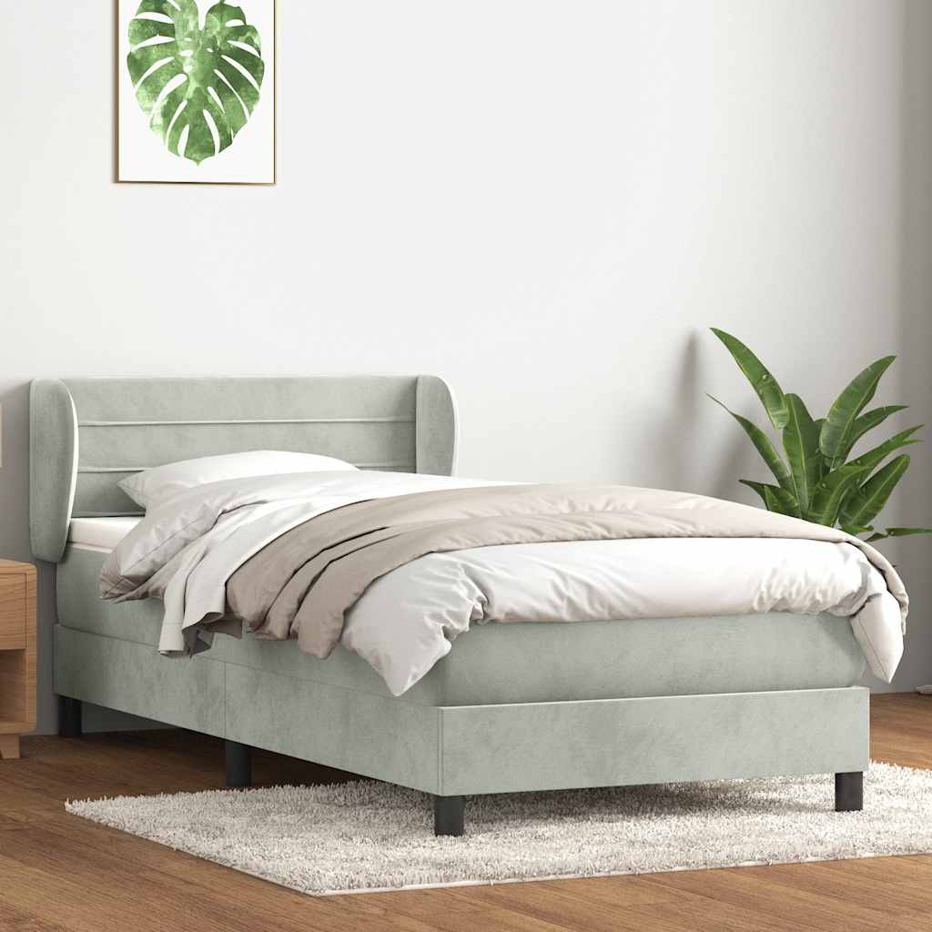 Giroletto a Molle con Materasso Grigio Chiaro 90x220 cm Velluto