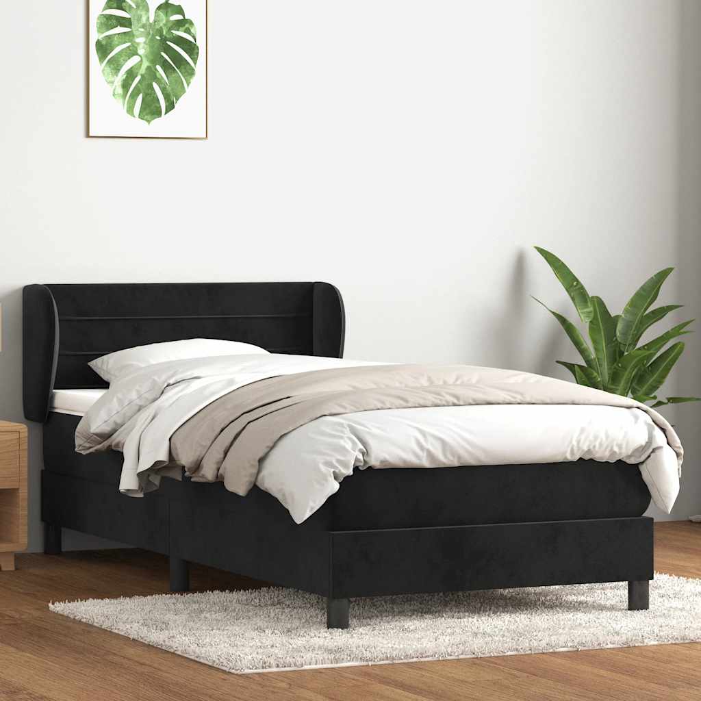 Giroletto a Molle con Materasso Nero 90x220 cm in Velluto