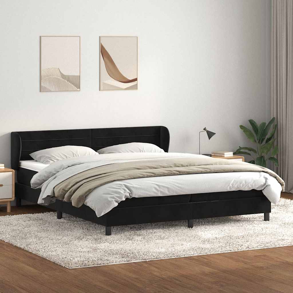 Giroletto a Molle con Materassi Nero 180x220 cm in Velluto