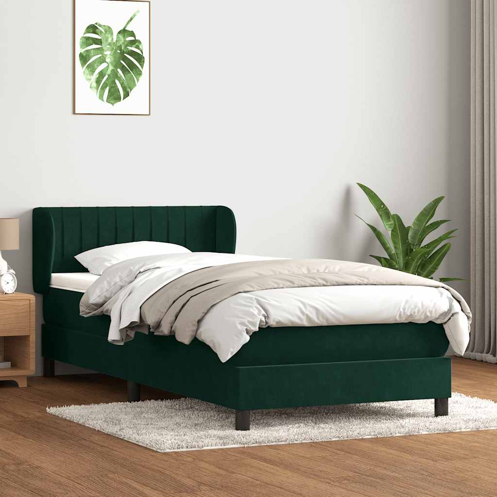 Giroletto a Molle con Materasso Verde Scuro 90x210 cm Velluto