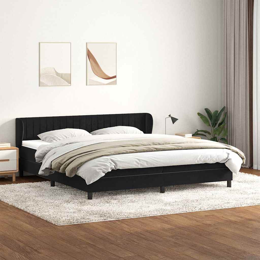 Giroletto a Molle con Materassi Nero 180x210 cm in Velluto