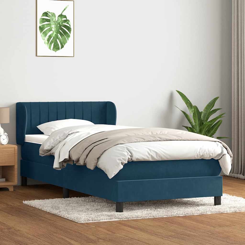 Giroletto a Molle con Materasso Blu Scuro 90x220 cm Velluto