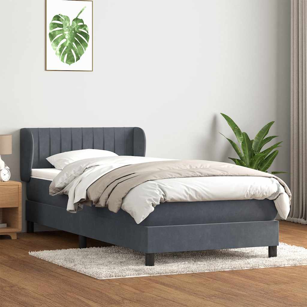 Giroletto a Molle con Materasso Grigio Scuro 100x220 cm Velluto