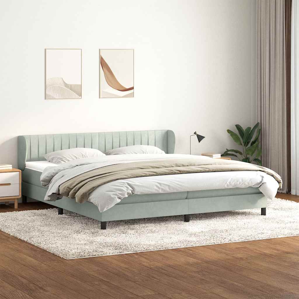 Giroletto a Molle con Materassi Grigio Chiaro 180x220cm Velluto