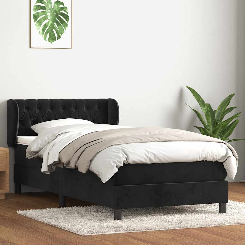 Giroletto a Molle con Materasso Nero 90x210 cm in Velluto