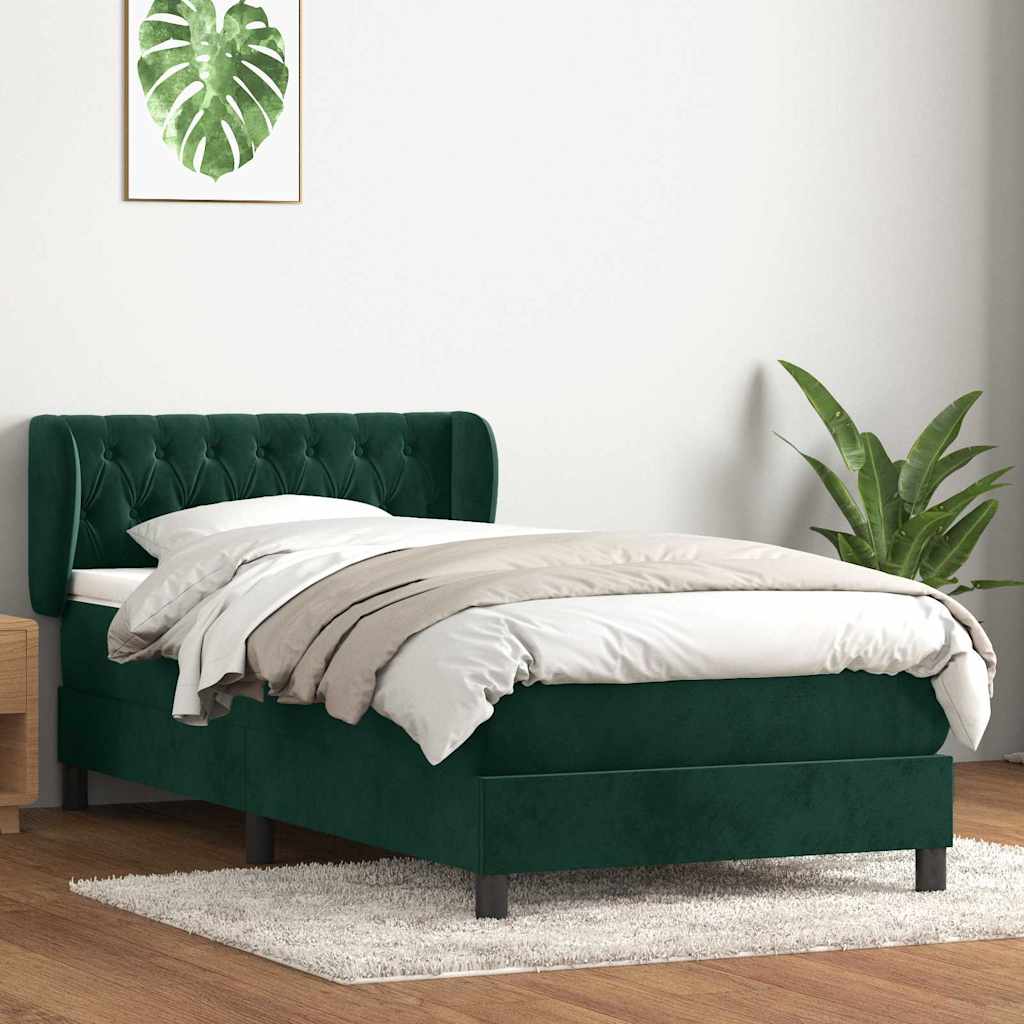 Giroletto a Molle con Materasso Verde Scuro 90x210 cm Velluto