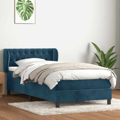 Giroletto a Molle con Materasso Blu Scuro 90x210 cm Velluto