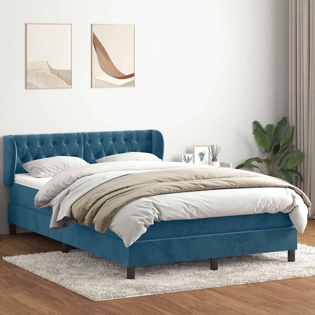 Giroletto a Molle con Materasso Blu Scuro 160x210 cm in Velluto