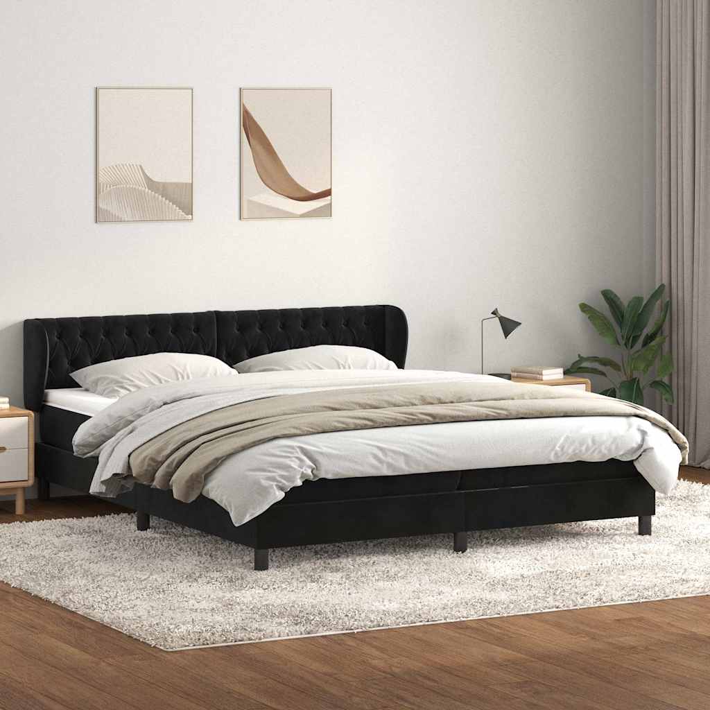 Giroletto a Molle con Materassi Nero 180x210 cm in Velluto