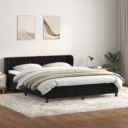 Giroletto a Molle con Materassi Nero 180x210 cm in Velluto
