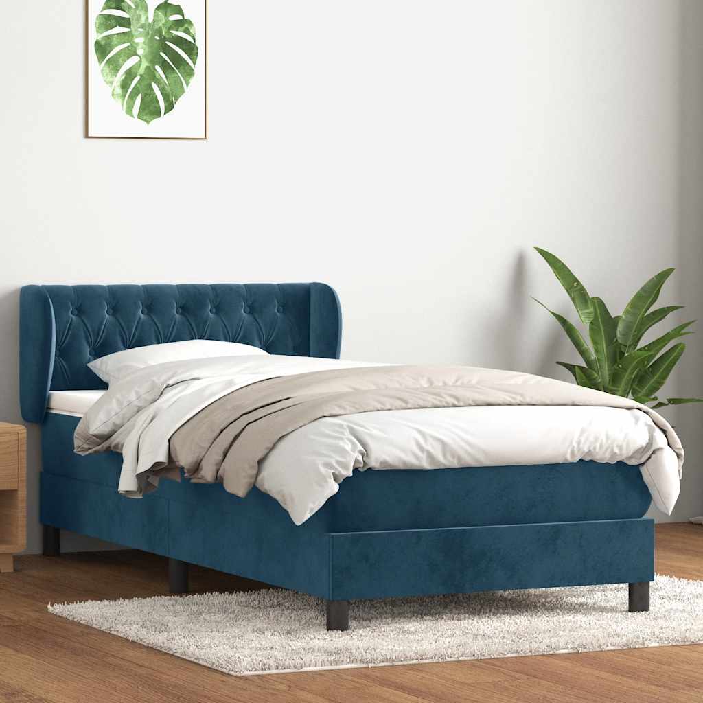 Giroletto a Molle con Materasso Blu Scuro 90x220 cm Velluto