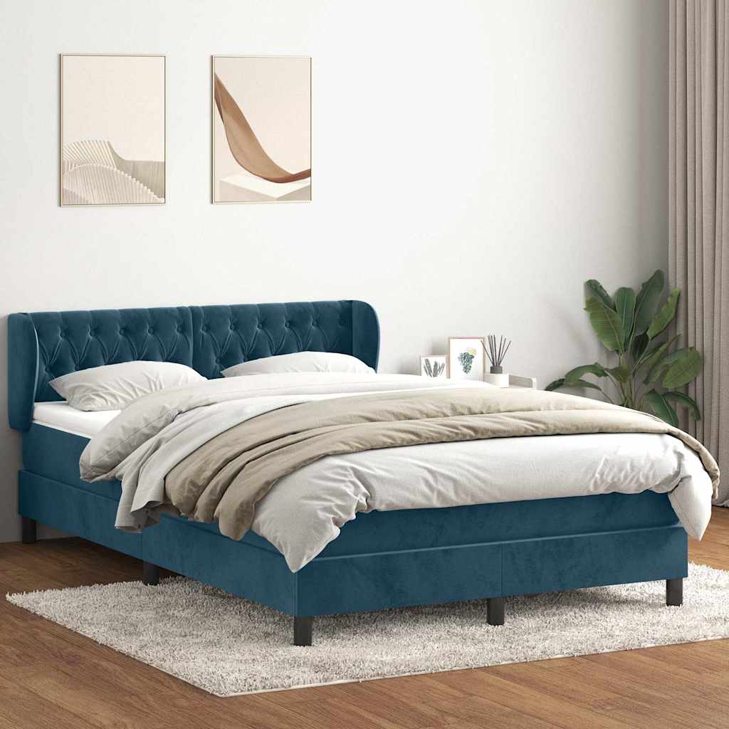 Giroletto a Molle con Materasso Blu Scuro 140x220 cm Velluto