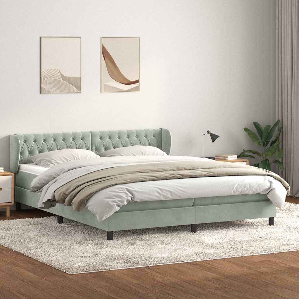 Giroletto a Molle con Materassi Grigio Chiaro 200x220cm Velluto